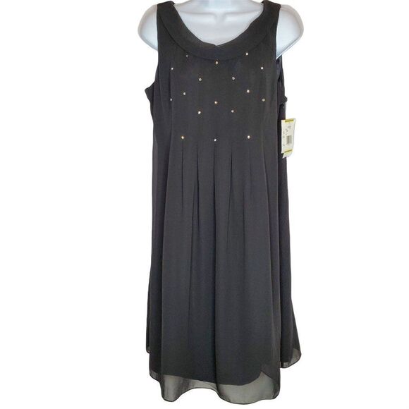 NEW Evan Picone Black Shift Party Dress Sz 14 Rhinestone Accents - Picture 1 of 5